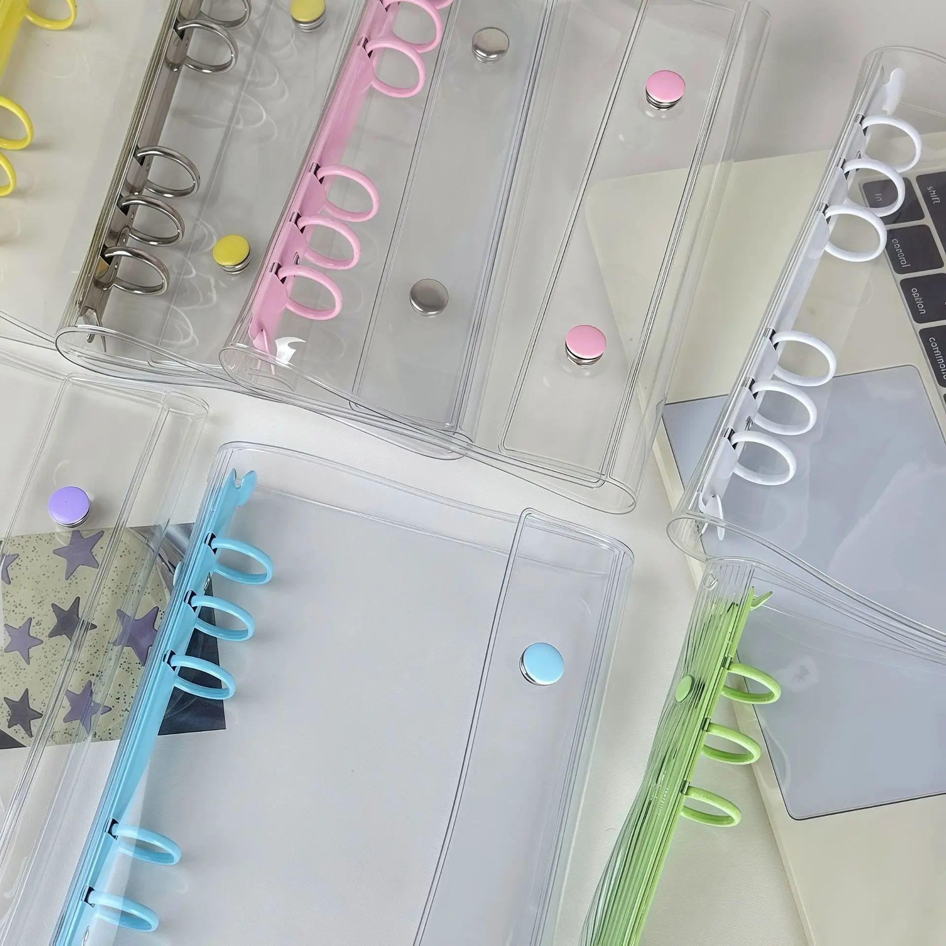 A6 Tri-Fold Kpop Binder Dpuble Button PVC Clear Cover Photo Album for Idol Photocards, 6-Ring Scrapbook Planner Storage