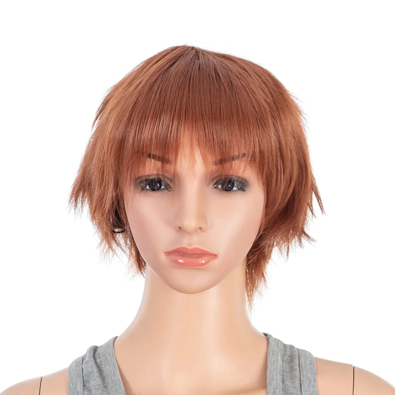 

Унисекс модный колючий многослойный короткий аниме косплей парик для мужчин и женщин темно-медный красный