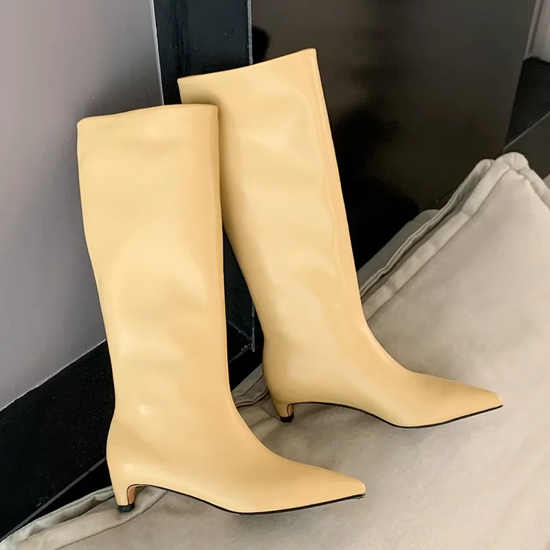 women's shoes European style pointed toe kitten heel slip on tigh high boots balck yellow gray spring autumn modern boots