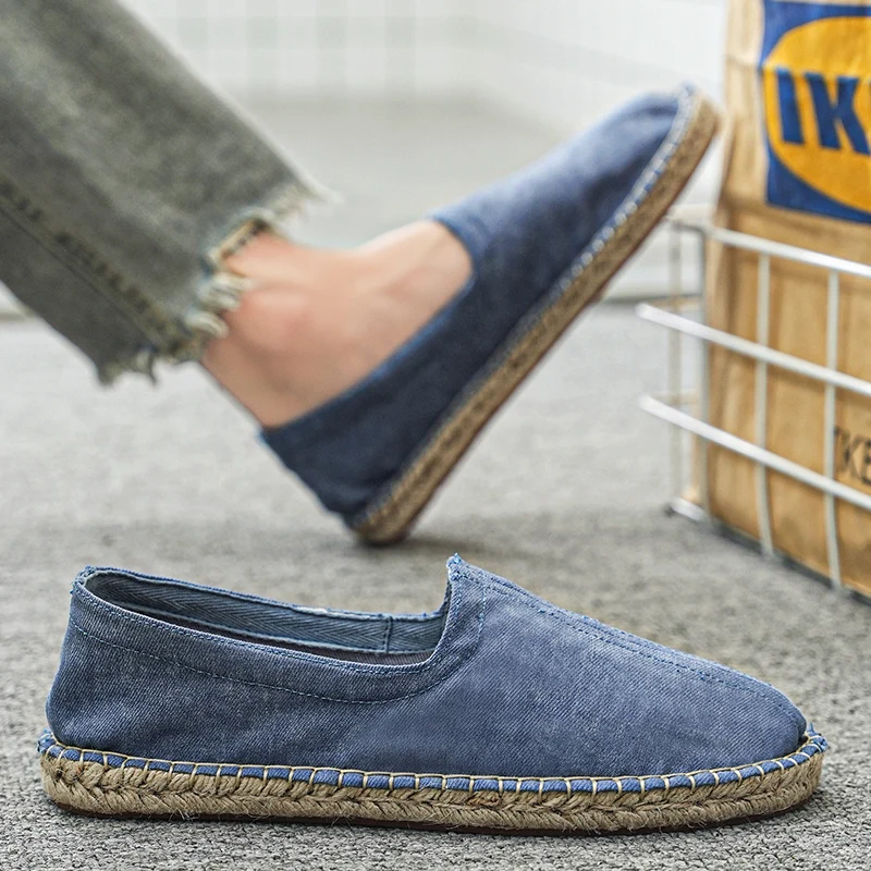 Summer Fashion Canvas Men's Casual Shoes Handmade Weaving Fisherman Shoes Fashion Casual Flat Espadrilles Driving Shoes Big Size