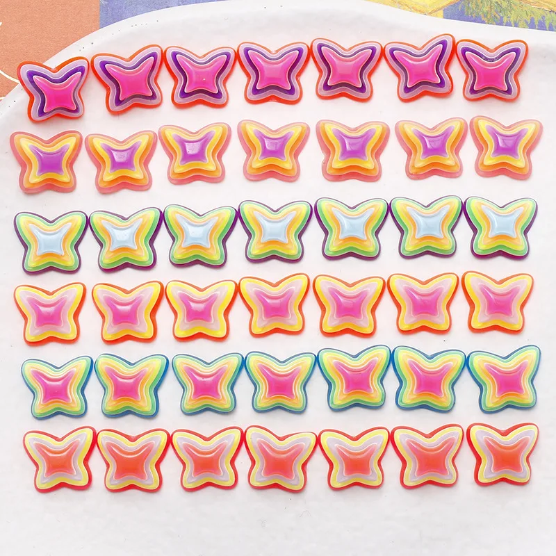 Newest 60pcs 12*10mm Rainbow Colors Flatback Kawaii Butterfly Shape Resin Acrylic Cabochons Ornament Accessory Patch Sticker DIY