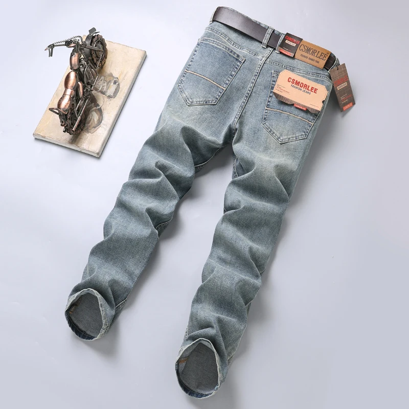 Jeans lavati blu retrò abbigliamento quotidiano da uomo Office Business semplicità pantaloni lunghi da uomo elasticizzati dritti larghi