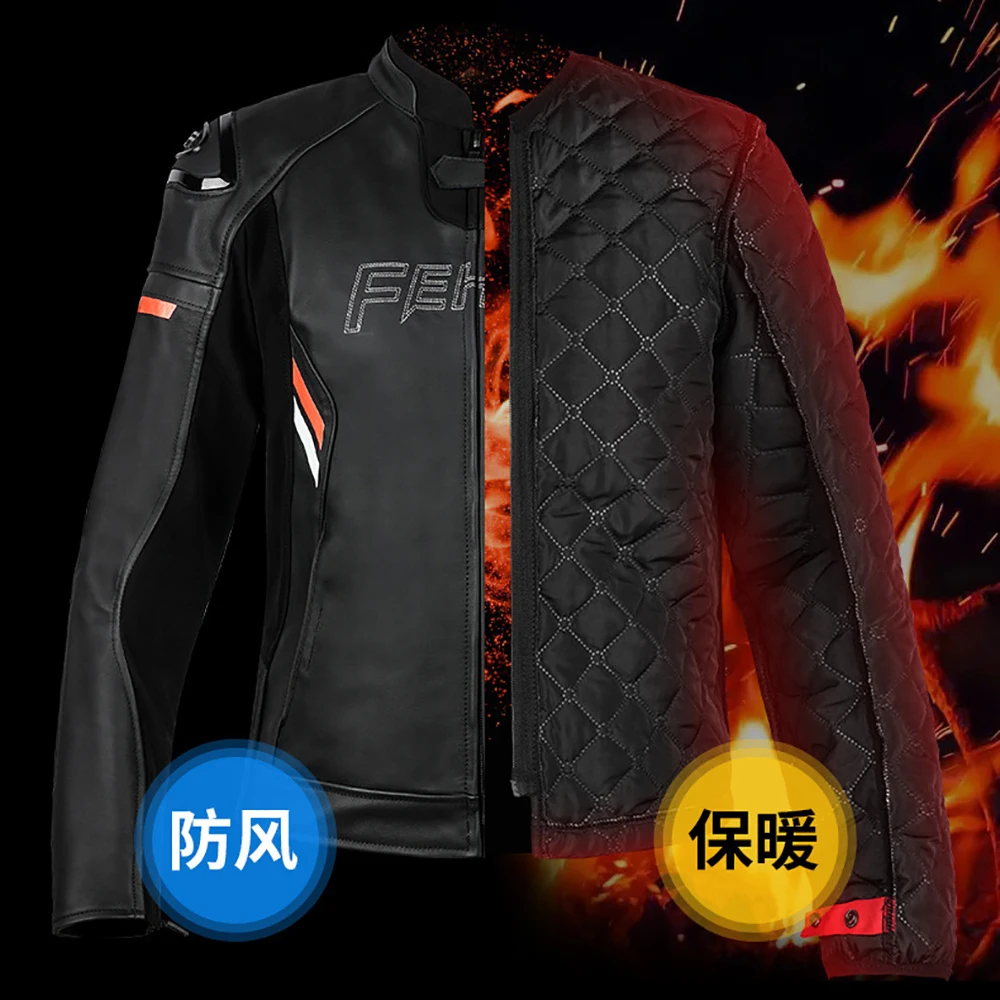 Men Motorcycle Jackets The Four Seasons Warm Leather Clothing Waterproof Motocross Jaquete Detachable Cotton Liner