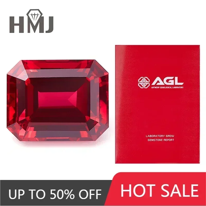 

AGL Certificate Lab Grown Ruby Pigeon Blood Red Ruby Emerald Cut VVS1 Gemstone Charms DIY Advanced Jewelry Making