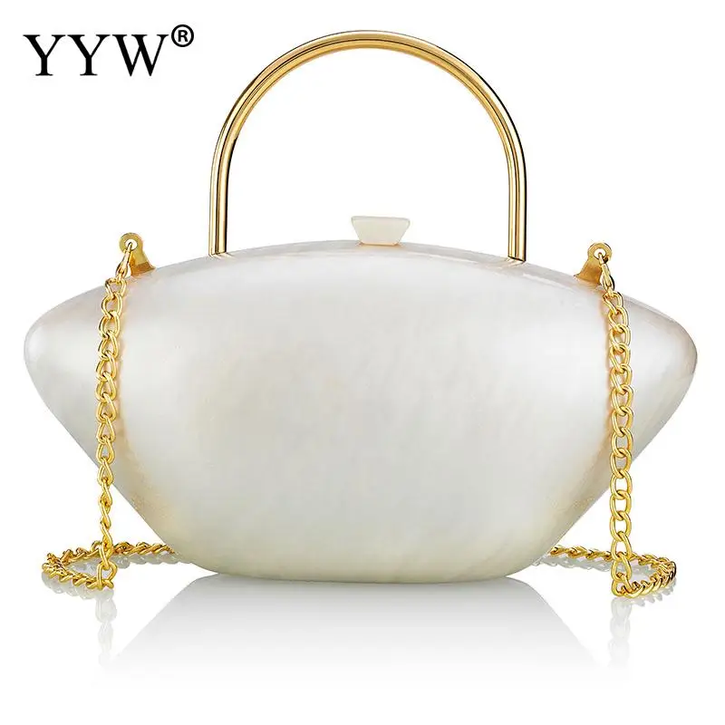 Pearlescent White Nude Acrylic Clutch Bag Box Women Chain Shoulder Designer Hard Evening Party Handbag with Metal Top Handle