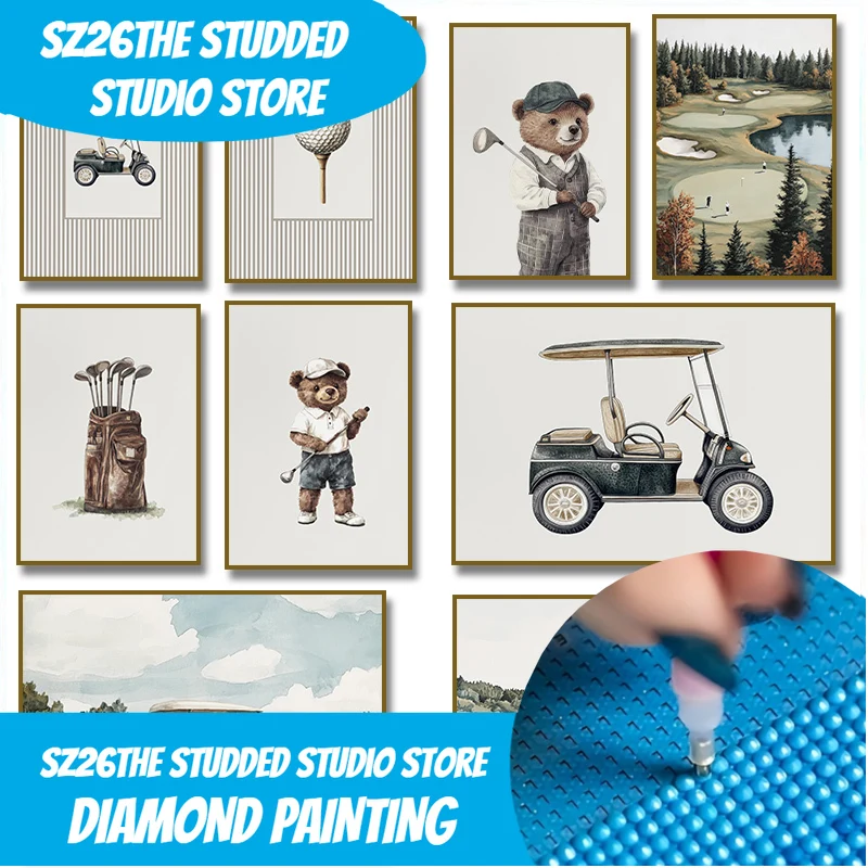 

Sz26The Studded Teddy Bear Golf Bag Golf Course DIY Diamond Painting Home Decoration