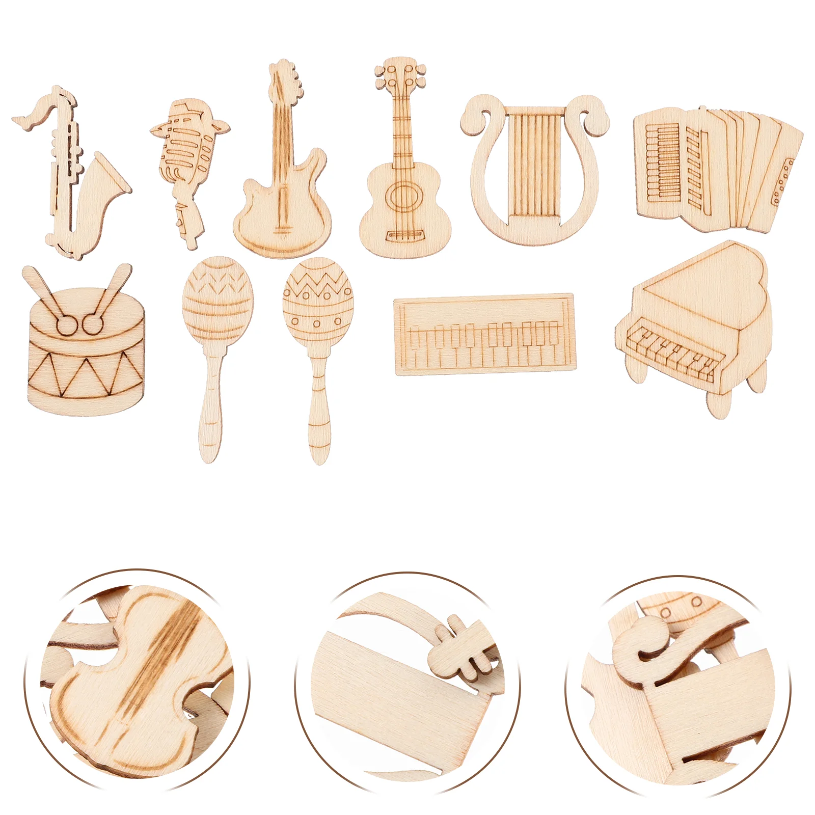 Instruments Wooden Cartoon Musical Notes Piano Guitar Bass Saxophone Series DIY Handmade Decorative Chips 100pcs Accessories