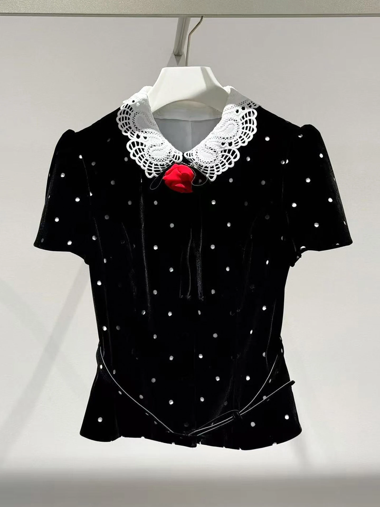 

Высококачественный бархатный однотонный весенне-осенний клетчатый кукольный воротник в горошек, женский топ ort Sve Bubble Sve Blouse