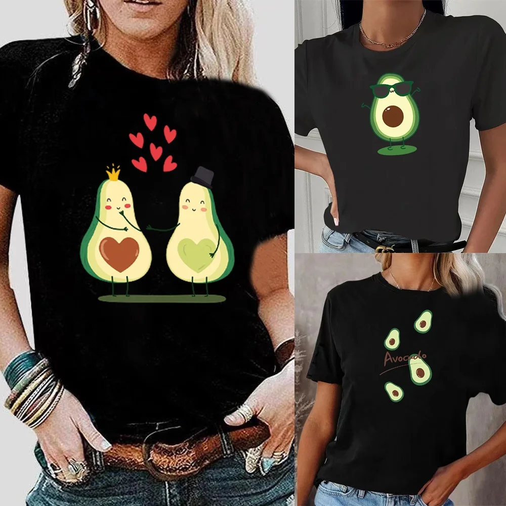 

2022 Fashion Trend Avocado Printing Women T-Shirt Casual O-Neck Summer Selling Short Sleeve T-Shirt Comfortable Soft StreetTops