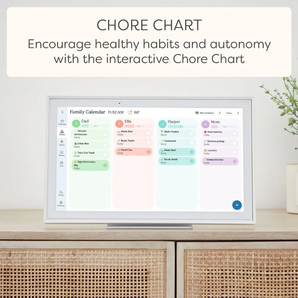 5 inch Digital Calendar & Chore Chart, Smart Touchscreen Interactive Display for Family Schedules - Wall Mount Included