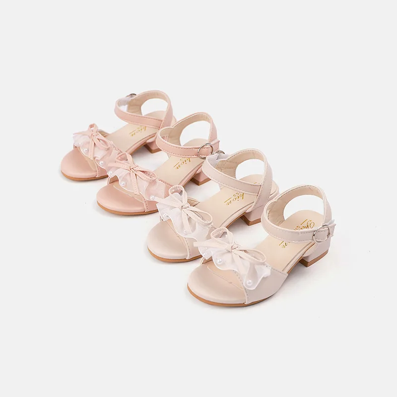 

Mumoresip Girls Bow Sandals Elegant Lace Ruffled Edge Children Summer Princess Shoes Low Heel Wedding Party Kids Dress Sandals