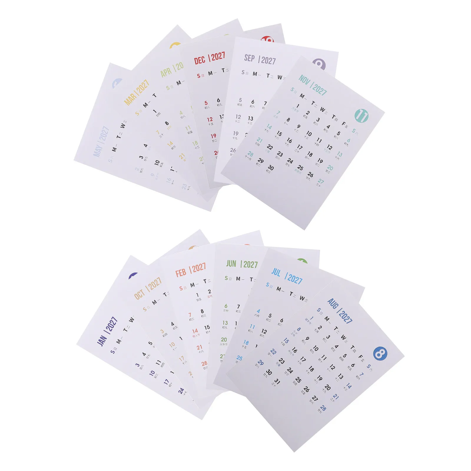 1Set 2027 Monthly Calendar Stickers Tear-Resistant Self-Adhesive Planner Labels for Journals Notebooks Desk Calendars Planning