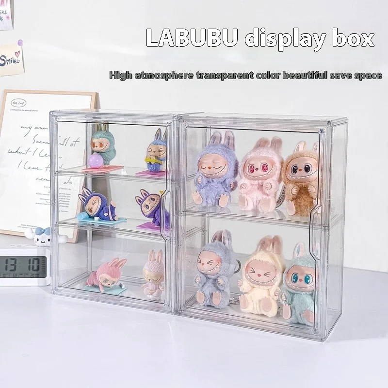 Labu – boîte d'exposition transparente en acrylique, armoire de rangement pour poupées Zimomo avec tissu extractible, boîte aveugle tendance, organisateur de jouets