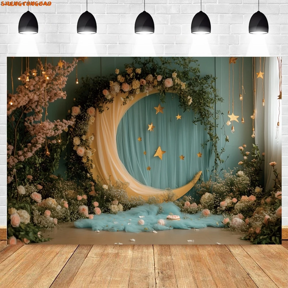 الوليد الطفل صورة الخلفيات حالمة القمر ليلة نعسان فتاة صبي الداخلية ديكور الحفلات التصوير خلفية فوتوزون الدعائم