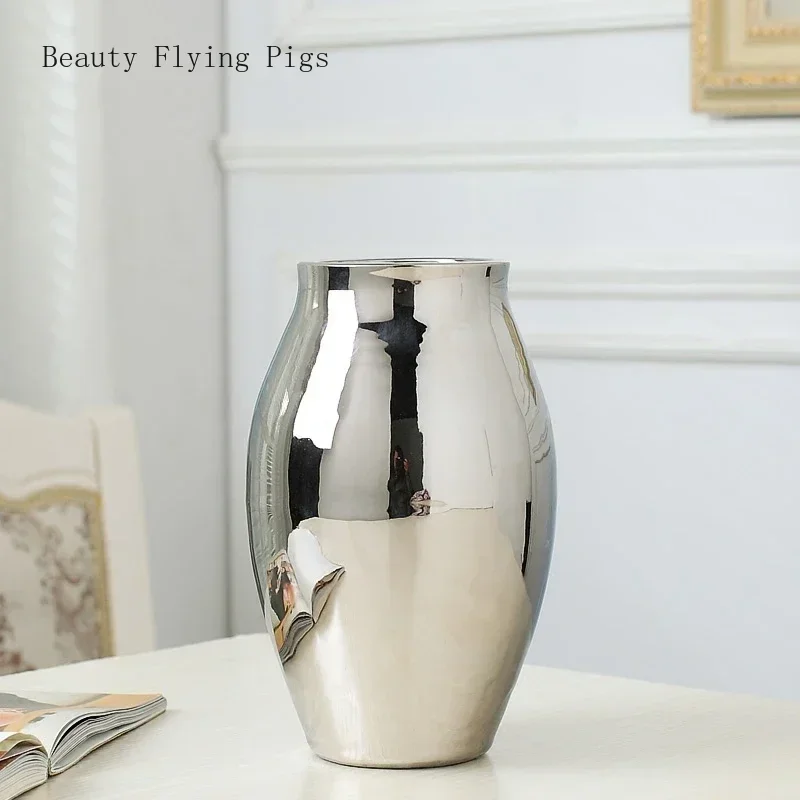 Home living room TV cabinet wine cabinet decoration ornaments simple fashion soft work art ceramic gold-plated silver vase