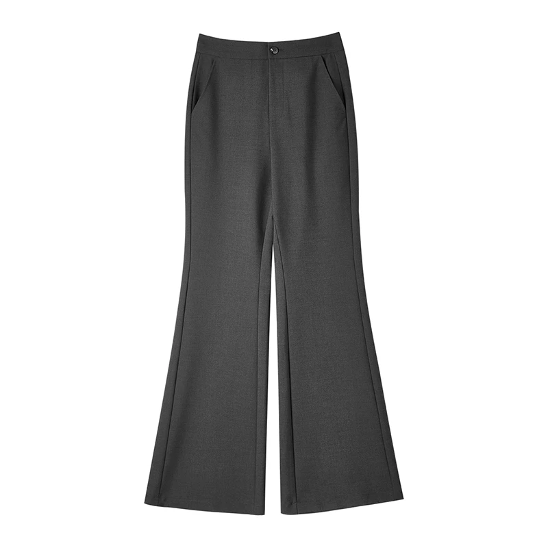 SENTUBILA Woman Casual Flared Pants 2025 Dark Grey Slim Fit High Waist Pants Office Lady Full-Length Pockets Trousers 152K87963