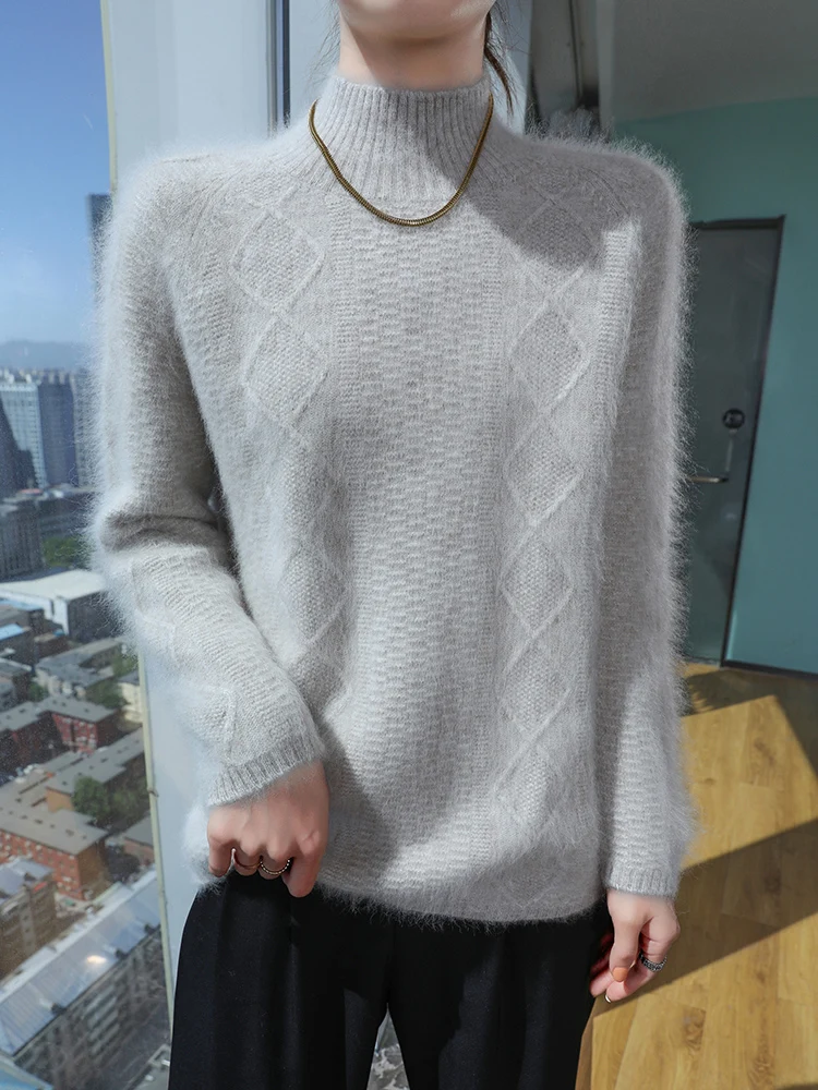 

TLOML Новый женский свитер из 100% норки и кашемира с воротником-стойкой, толстый вязаный пуловер, базовый повседневный осенне-зимний мягкий теплый удобный топ