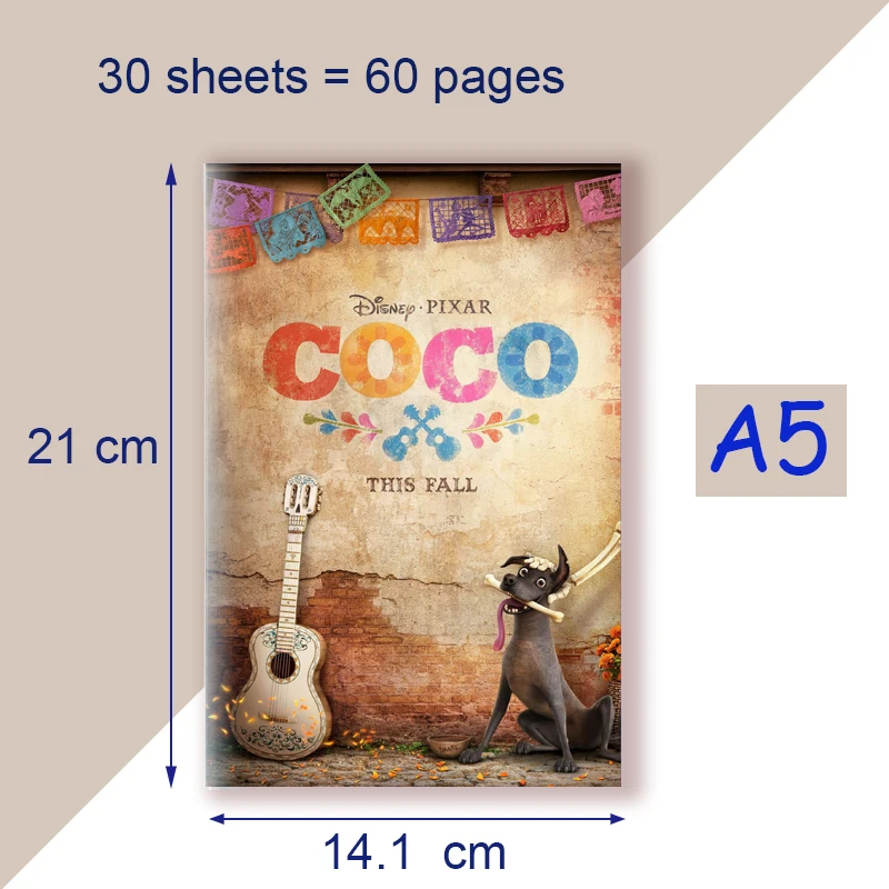 A5 Note Book Cute Animation - Coco - Disney Movie - Thread Bound Notebook - School Writing Supplies Cartoon Stationery Kids Gift