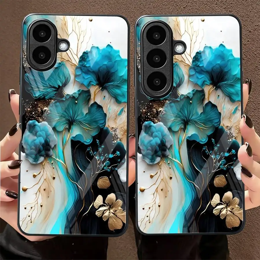 Ginkgo Marble Glass Case for Samsung Galaxy A34 A13 A25 A16 A55 A07 A26 A15 A37 A27 A32 A14 A54 A36 A06 A56 A57 A24 A73 Phone
