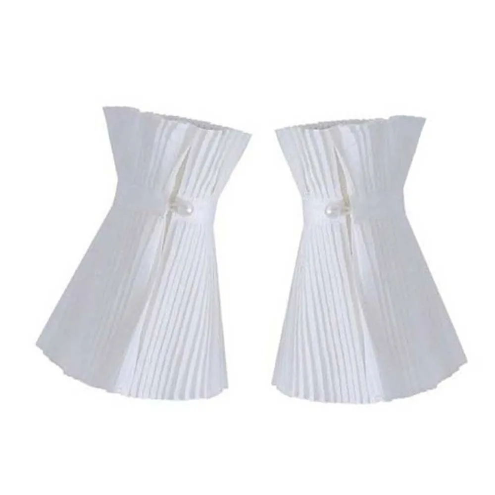 Detachable Dual-piece Set Organ Pleats Fake Collar Adjustable Ribbon Tie Flared Fan-shaped Drape Short Wrist Cuffs