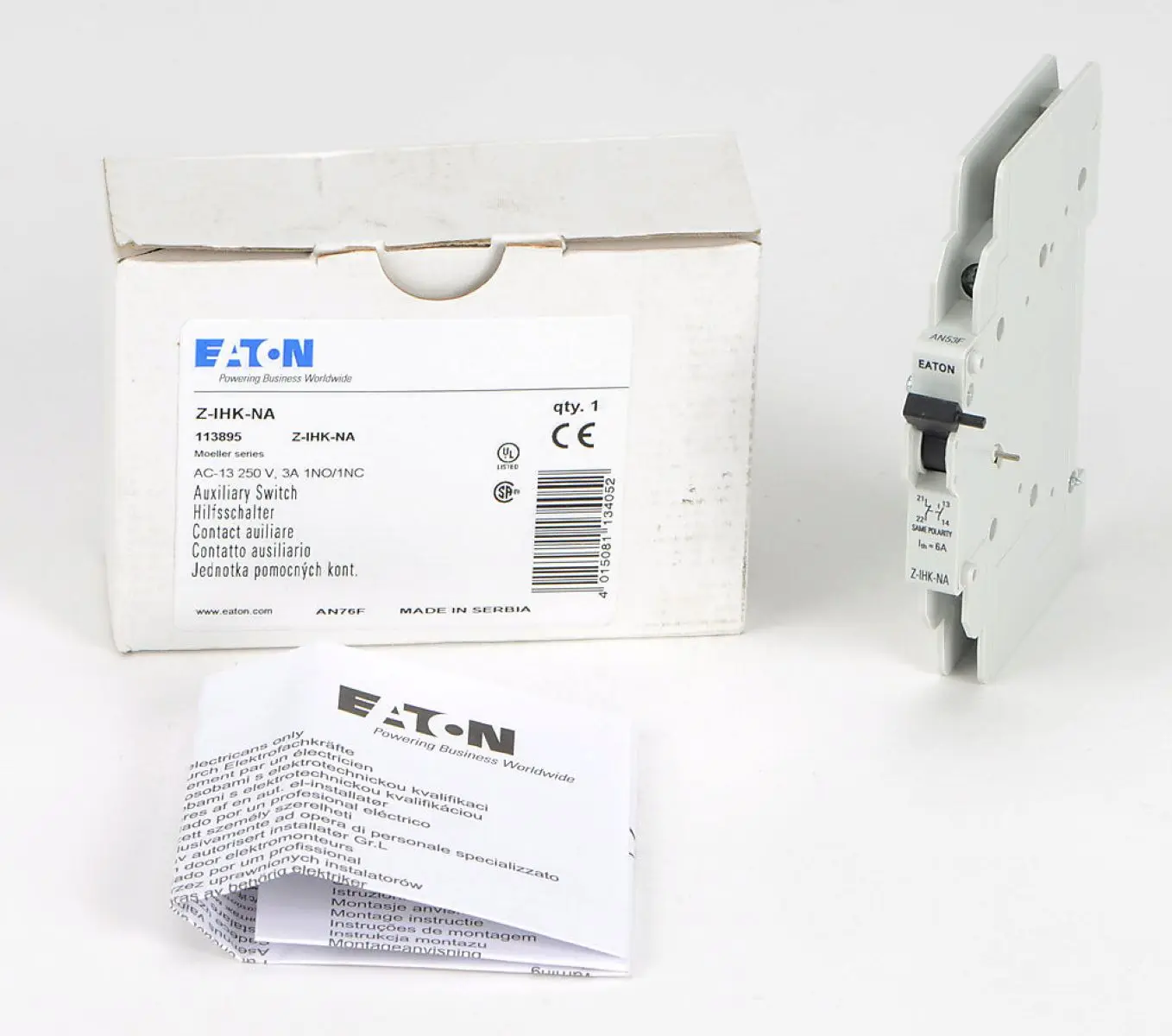

113895 Z-IHK-NA - Auxiliary contact, for FAZ-NA, FAZ-RT, 1N/O+1N/C, 0.5HP