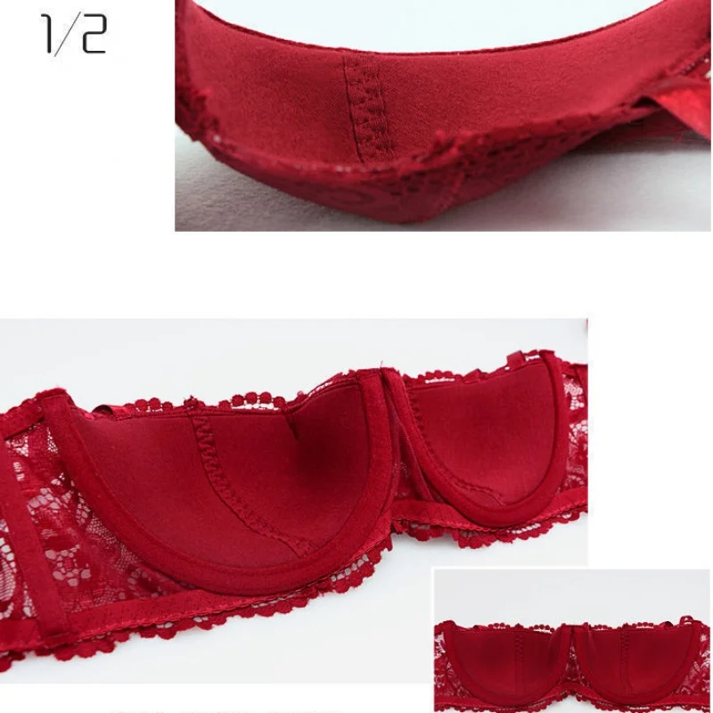 Sexy Lace Half-Cup Ultra-Thin Cotton Bra Comfortable Breathable Push-Up Top Support Anti-Sagging Steel Ring