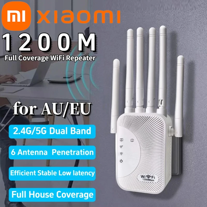 Xiaomi 1200Mbps WiFi Repeater WIFI Extender WiFi Signal Booster 2.4G/5G Dual Band Network Amplifier 360° Full Coverage Signal