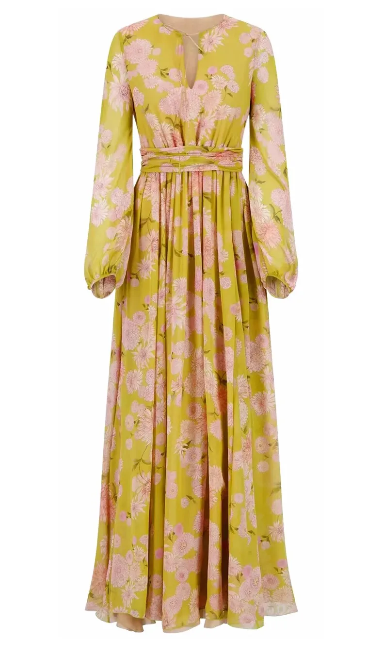 sachin and babi light blue dress Casual Elegant Floral Print High Waist Bell Sleeve Maxi Long Dress