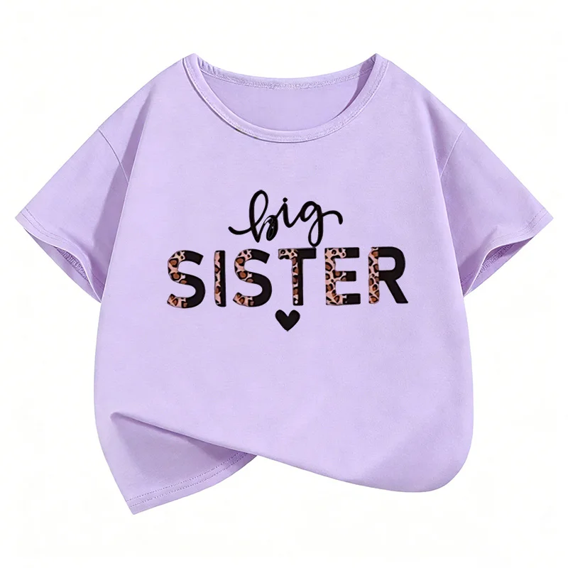 Fashion Big Sister Leopard Print T Shirts Short Sleeve Kids Children's T-shirt Girls Summer Spring Casual Top Tee Shirt - view 5