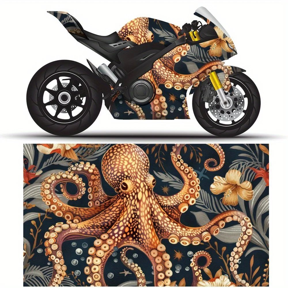 

Artistic Octopus PVC Motorcycle Vinyl Wrap, Self-Adhesive Waterproof Sticker, Anti-Scratch Decorative Film for Bike Body, DIY Cu
