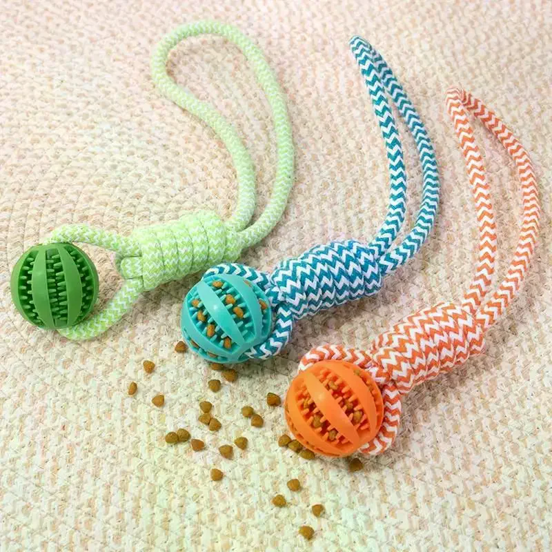 Interactive Chew Toy with Rope for Dogs Food Leak Ball Promotes Better Dental Care