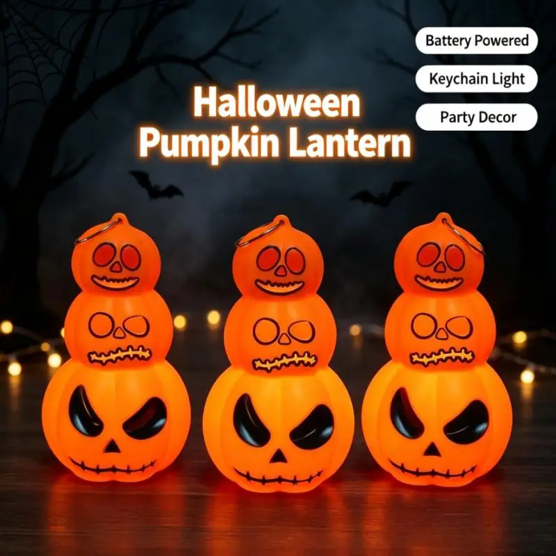 Battery Powered Three Layer Halloween Pumpkin Lantern Keychain Light Daily Atmosphere Party Decoration Spooky Ghost Festival