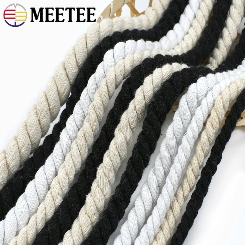 

10Meters 5-20mm Cotton Rope 3 Shares Twisted Cords Bag Strap Home Textile Shoelace Decoration Ropes DIY Sewing Accessories