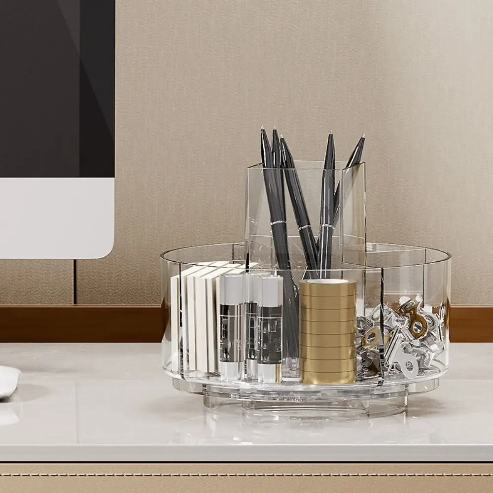 

Plastic Cosmetics Storage Box Creative Rotatable Makeup Brush Storage Tube Transparent Large Capacity Storage Rack Living Room