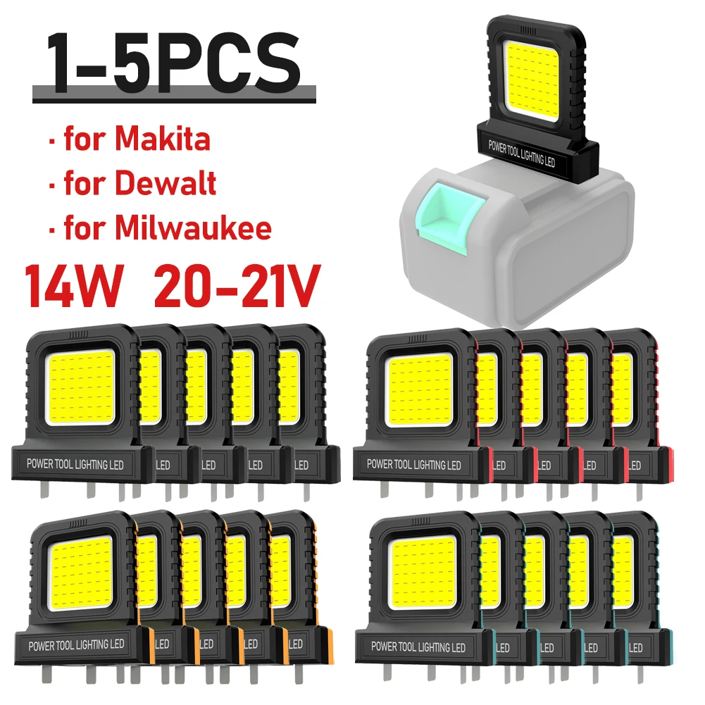 

14W LED Work Light for Makita for Milwaukee for Dewalt for Bosch for Dayi Lomvum Zhipu 20V-21V Li-ion Battery Accessories