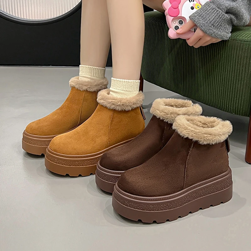 Stivali da neve da donna Appartamenti Scarpe invernali in pelliccia Stivali corti con zip 2025 Moda Sport Sneaker Comfort Stivali Chelsea corti in peluche Mujer Botas