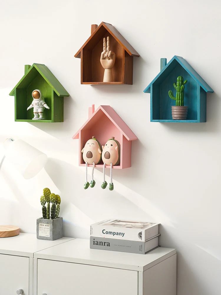 Retro Retro Home Wall Porch Wall Hanging Solid Wood Small House Decoration Shelf Simple Pendant