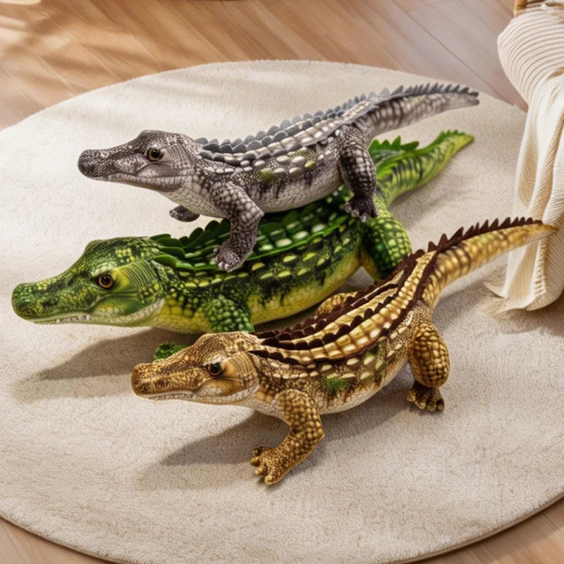 65/90CM Simuliertes Krokodil-Plüschtier Weiches Gestopftes Lebensechtes Grün-Grau-Braunes Riesiges Alligator-Sofakissen – Detail 3