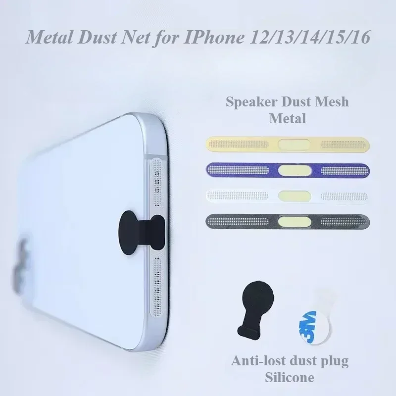 Metal Dust Plug for IPhone 12 13 14 15 16 Pro Max Speaker Protection Mesh Charging Port Protection Silicone Dust Cap Accessories