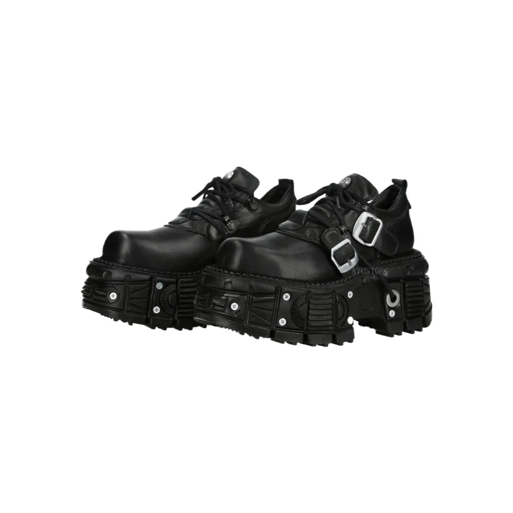 Fashion Women Goth Heavy Metal Genuine Leather Motorcycle Boots Thick Bottom Men Punk Ankle Y2k Single Platform Sneakers Shoes view 3