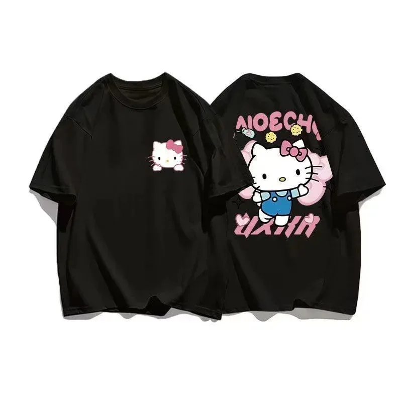 Hello Kitty Cartoon Anime Women T-shirt Summer Summer Hello Kitty Casual Short-sleeved Oversized Women T-shirt for Men Clothing