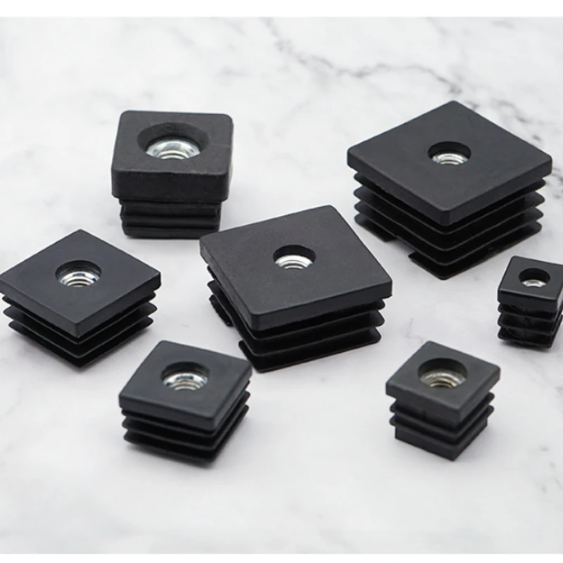 15-50mmSquare Nut Hole Plug Glide Leveling Foot Pad Plastic Black Furniture Adjustable Table Chair Feet Pipe Inner PlugM6 M8 M10