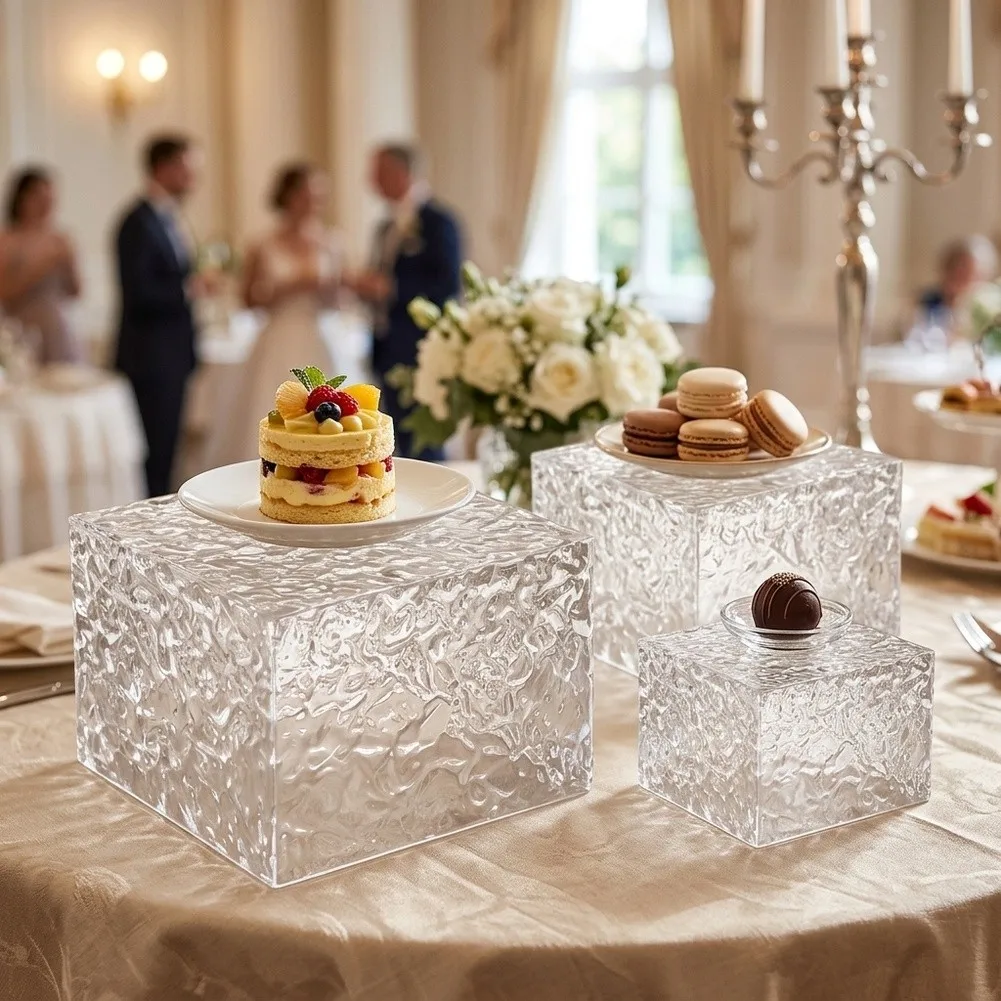 Multi-Tier Clear Hammered Display Stand for Cakes Cupcakes Beverages and Appetizers with Consistent Visual Theme Tiers