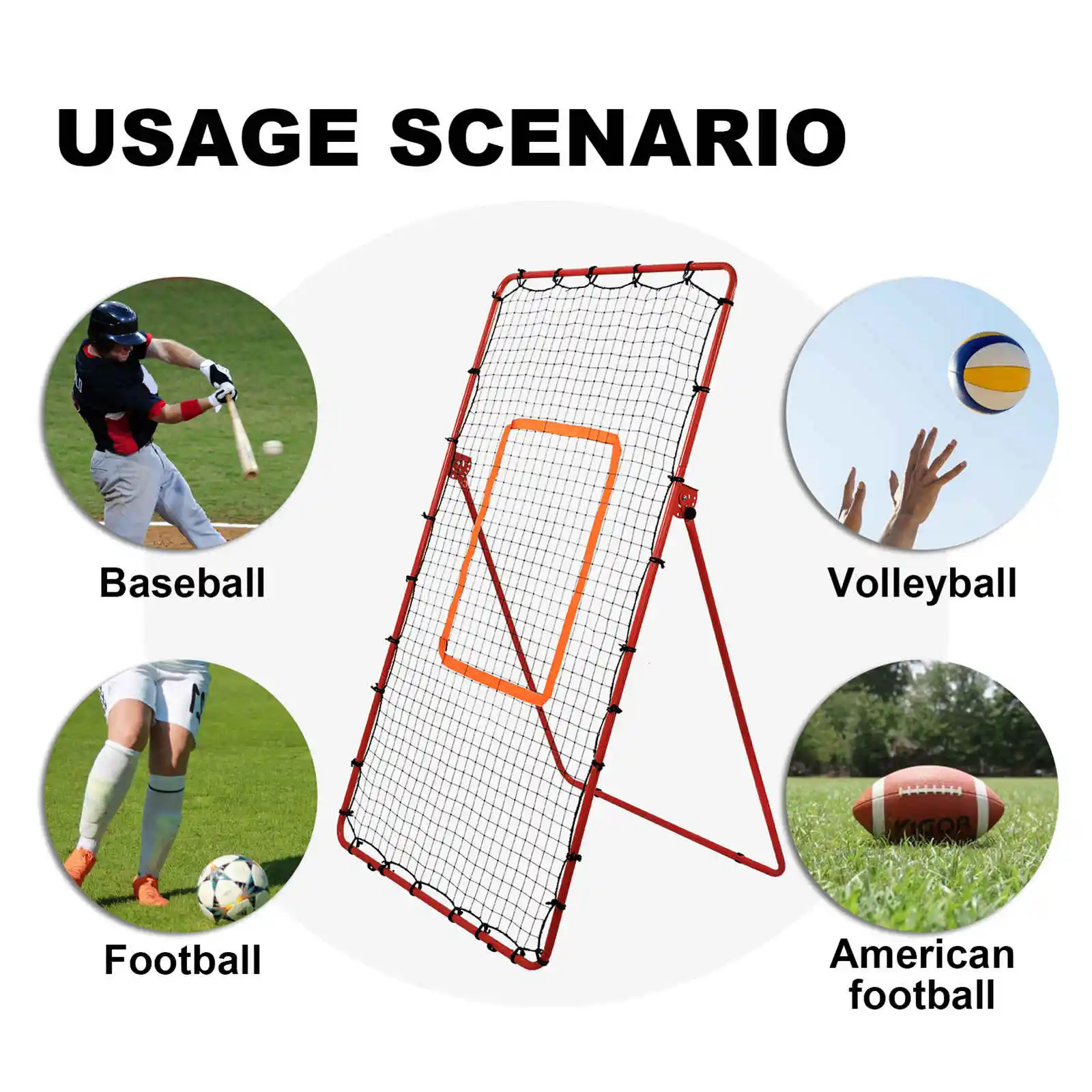 Rete di rimbalzo per pallavolo, rete da pallavolo con 5 angoli di rimbalzo regolabili, rete per bordo di ritorno con rimbalzo, partner di lancio portatile (rosso)