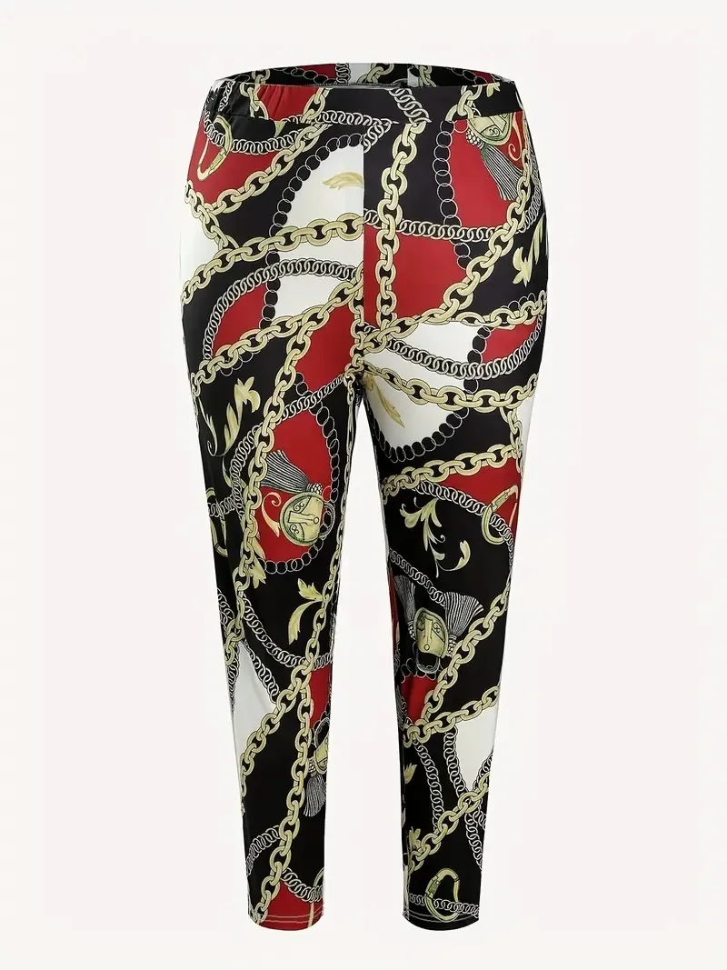 Ethnic print slim-fit elastic waist casual tight-fitting leggings capri pants for women