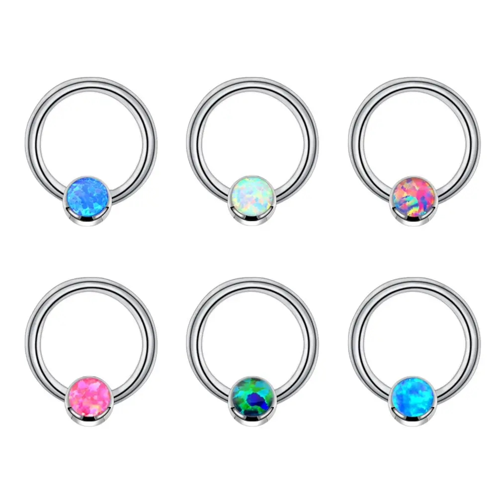 1PC G23 Titanium Opal Stone Captive Bead Rings Septum Nose Ring For Women Fashion Piercing Body Jewelry