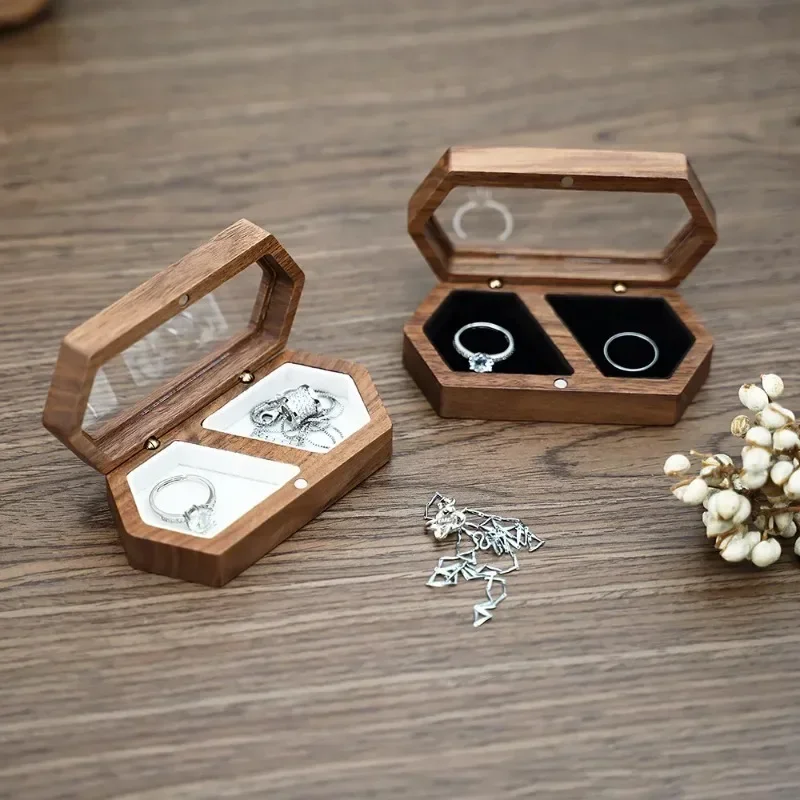 Free Personalized Customized Ring Box Jewelry Storage Engagement Wedding Ceremony Proposal Ring Wedding for Girl Walnut Wood Box