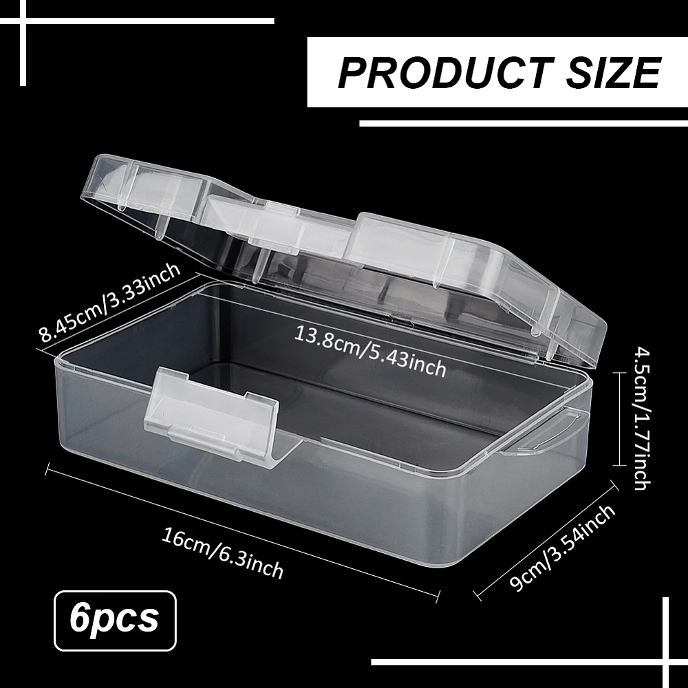 6Pcs Rectangle Plastic Container 6.3x3.5x1.7Inch Small Clear Storage Organizer with Lids for Beads Jewelry Small