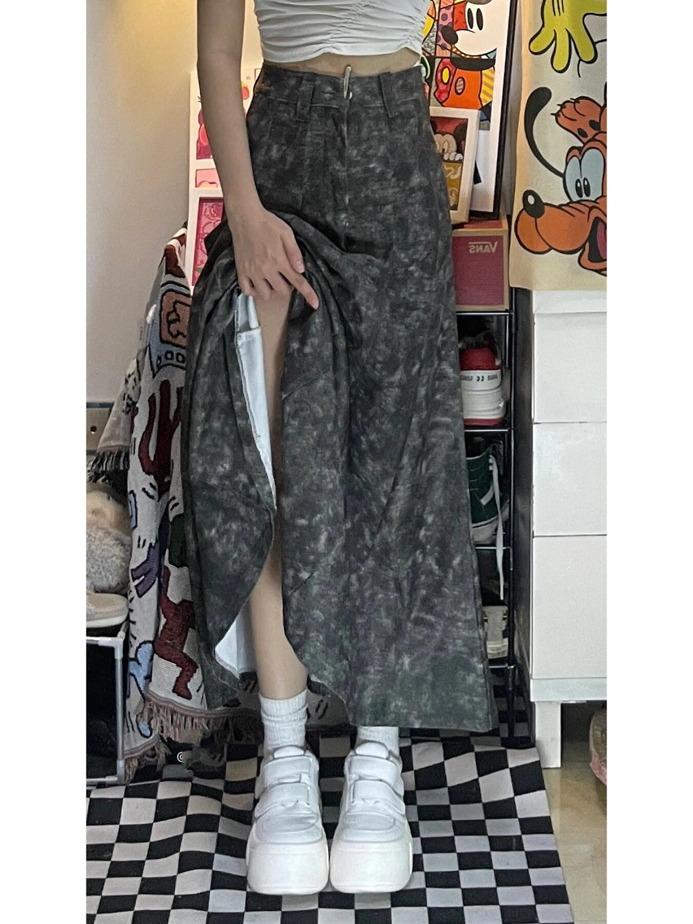 Women Denim Long Skirt Harajuku Y2k 2000s Vintage Skirts 90s Aesthetic Streetwear Fashion Korean Style A-Line Jean Skirt Clothes