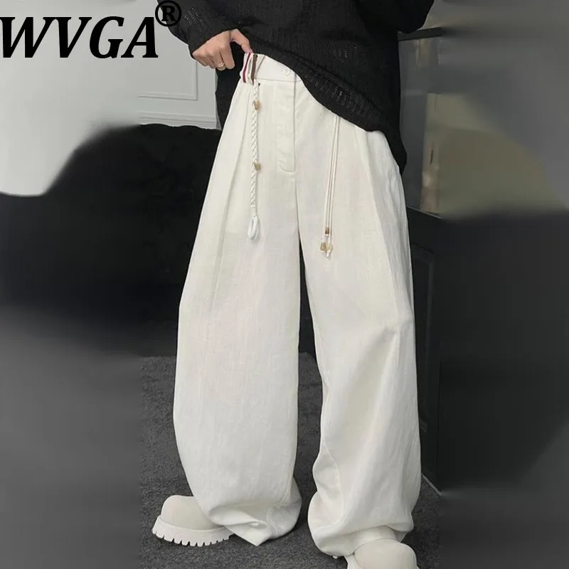 

Новые мужские брюки WVGA для весны и лета: комфортные, свободные, модные, из хлопка и льна, нишевые, шикарные, повседневные, широкие, с поясом, в уличном стиле W21722